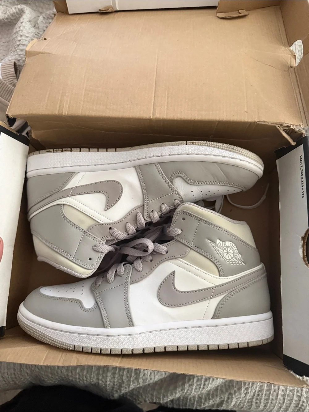 Jordan Mens Mid-Top Sneakers in Light Gray and White